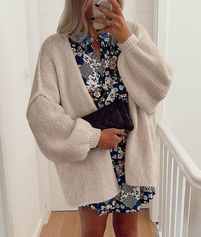 Long Lantern Sleeve Knit Open Front Lightweight Sweater for Casual Wear- PRETTYGARDEN Women'S Oversized Cardigan Sweaters 2025 Fall Stay Cozy Soft Winter Fashion Women'S Three-Quarter Sleeve Merry Christmas Gift Women