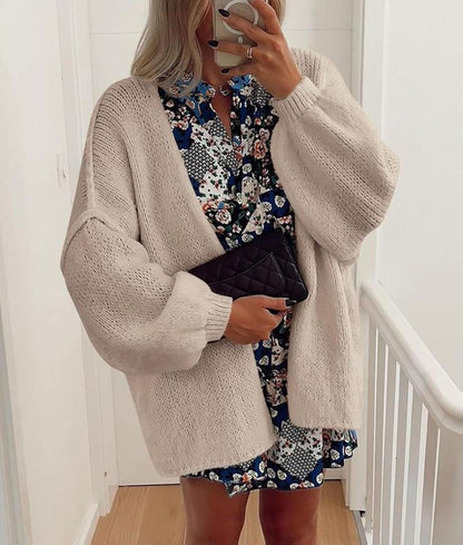 Long Lantern Sleeve Knit Open Front Lightweight Sweater for Casual Wear- PRETTYGARDEN Women'S Oversized Cardigan Sweaters 2025 Fall Stay Cozy Soft Winter Fashion Women'S Three-Quarter Sleeve Merry Christmas Gift Women