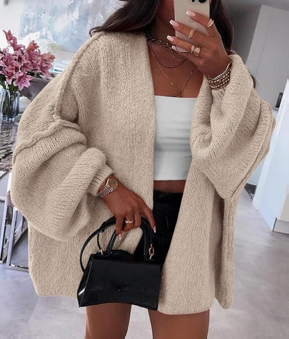 Long Lantern Sleeve Knit Open Front Lightweight Sweater for Casual Wear- PRETTYGARDEN Women'S Oversized Cardigan Sweaters 2025 Fall Stay Cozy Soft Winter Fashion Women'S Three-Quarter Sleeve Merry Christmas Gift Women