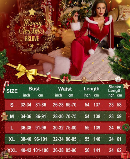 RSLOVE Women'S Christmas Jumpsuit - Velvet Santa Costume Faux Fur Trim One Piece Holiday Xmas Outfit with Belt Red