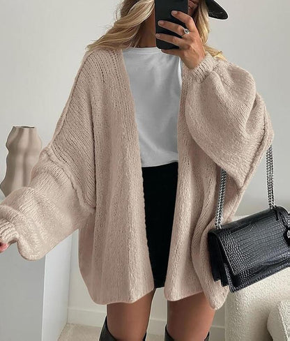 Long Lantern Sleeve Knit Open Front Lightweight Sweater for Casual Wear- PRETTYGARDEN Women'S Oversized Cardigan Sweaters 2025 Fall Stay Cozy Soft Winter Fashion Women'S Three-Quarter Sleeve Merry Christmas Gift Women