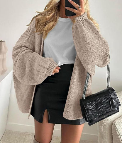 Long Lantern Sleeve Knit Open Front Lightweight Sweater for Casual Wear- PRETTYGARDEN Women'S Oversized Cardigan Sweaters 2025 Fall Stay Cozy Soft Winter Fashion Women'S Three-Quarter Sleeve Merry Christmas Gift Women